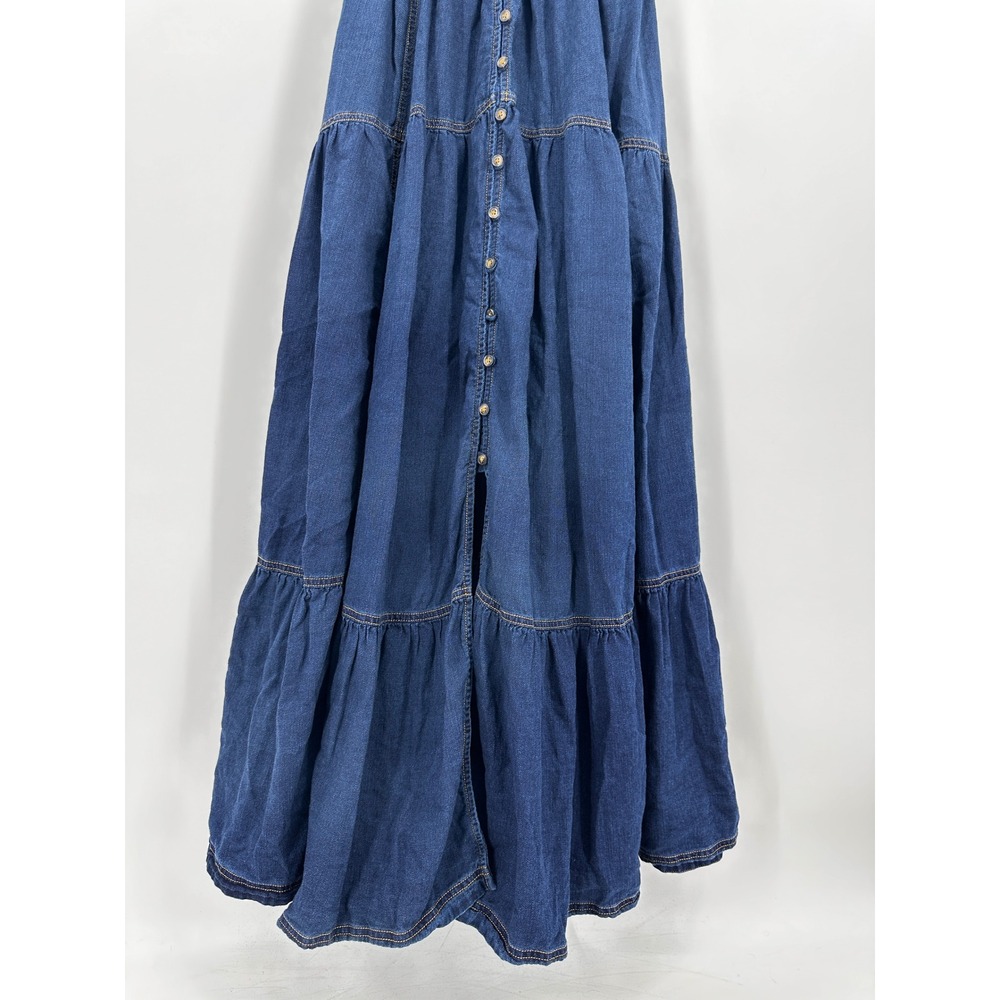 Pilcro Sweetheart Flutter Sleeve Denim Button Down Maxi Dress Small Blue Pockets - Picture 5 of 14